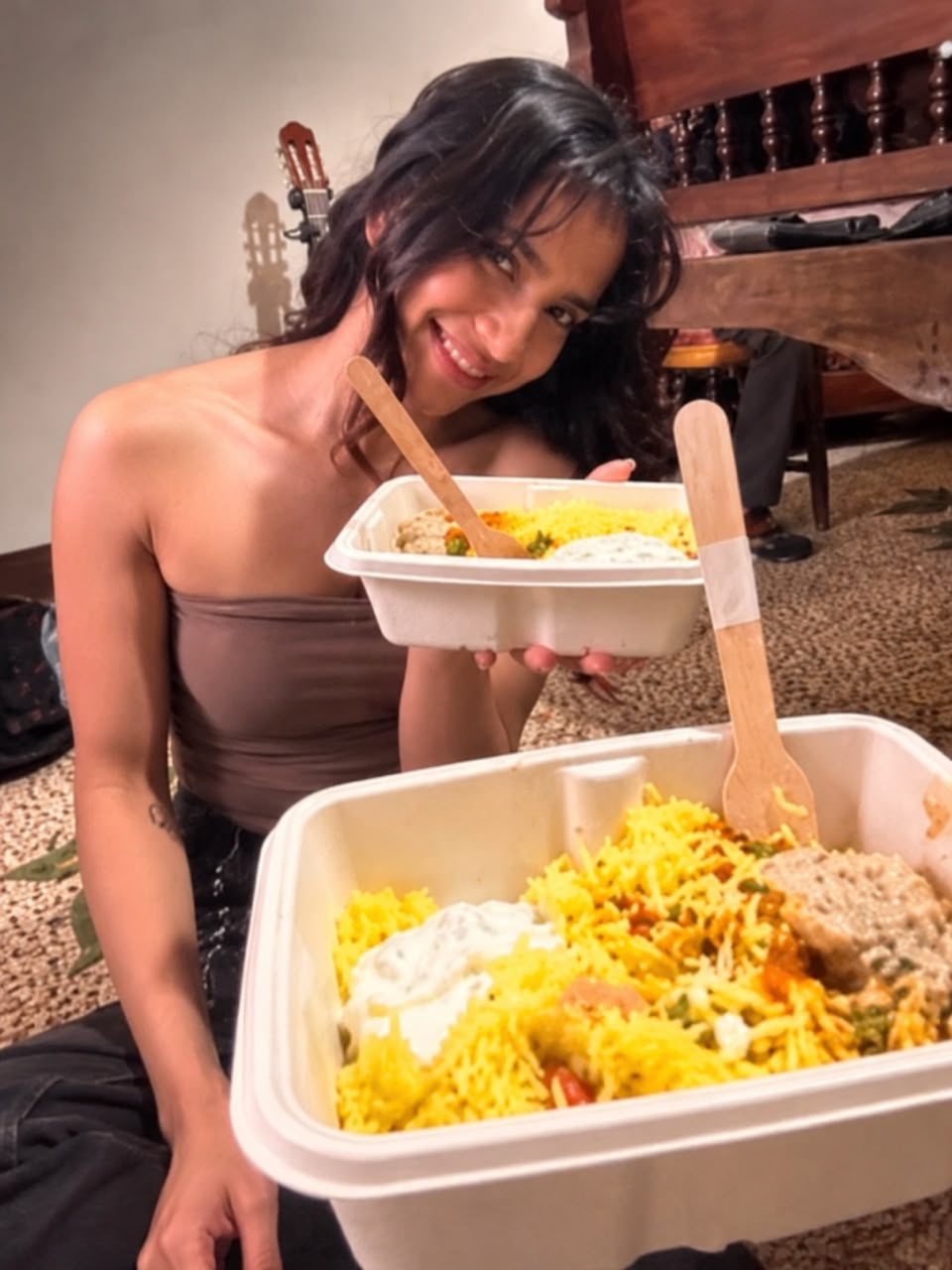 A Hungry Crew client enjoying a freshly prepared meal